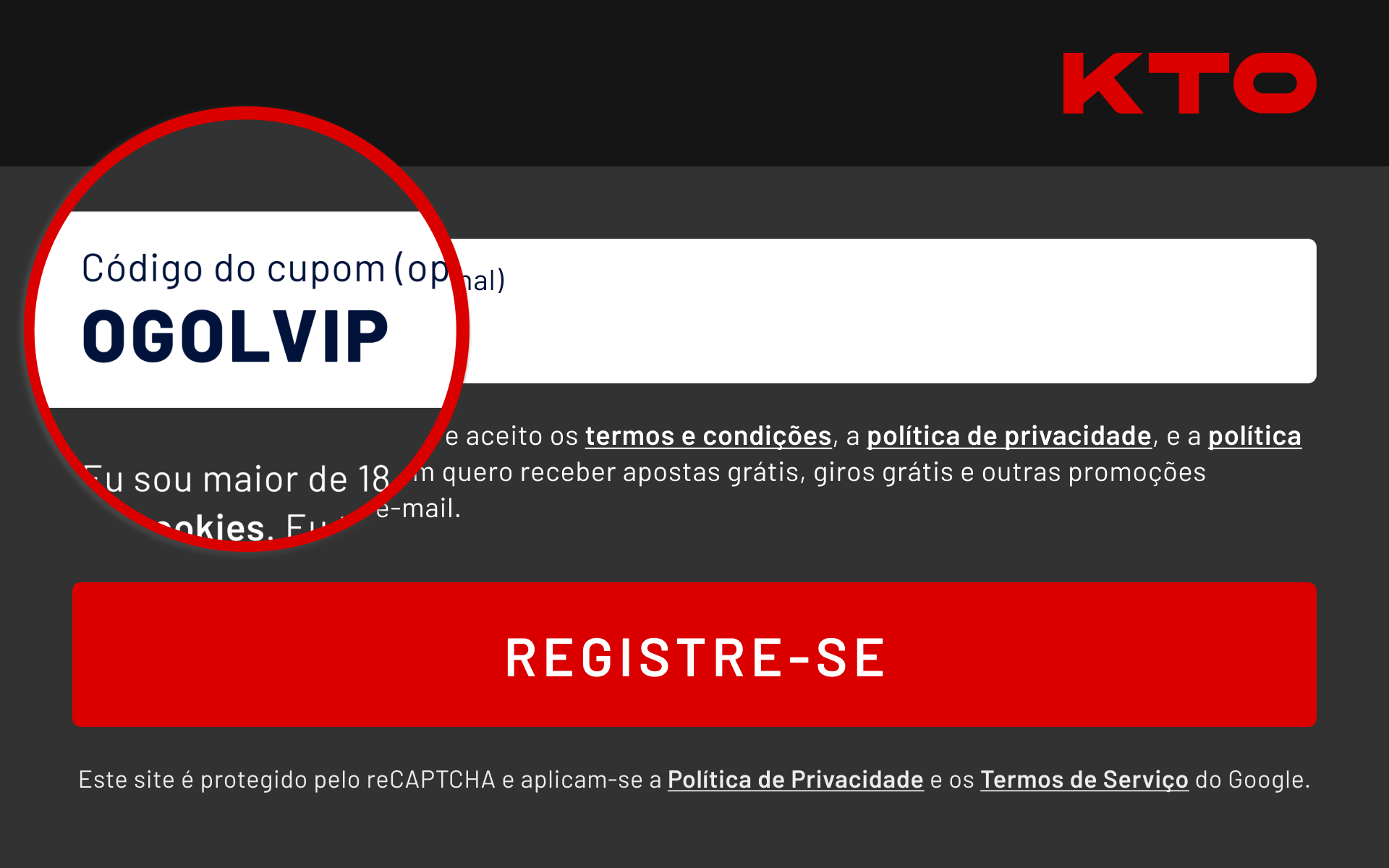 Com o cupom KTO OGOLVIP, d para ativar uma oferta especial