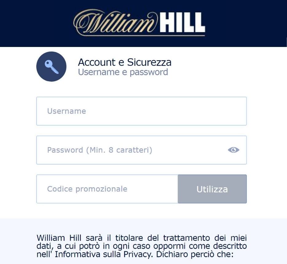 registrazione william hill formulario 