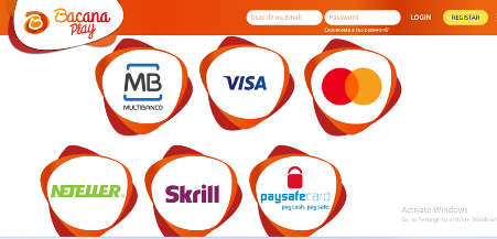 Mtodos de pagamento do Bacana Play: MB, VISA, Mastercard, Neteller, Skrill, Paysafe card