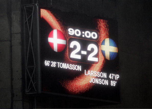 Resultado final do Dinamarca - Sucia no Euro 2004